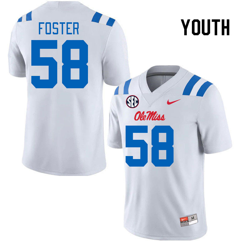 Youth #58 Jude Foster Ole Miss Rebels 2024 New Uniforms College Football Jerseys Stitched-White